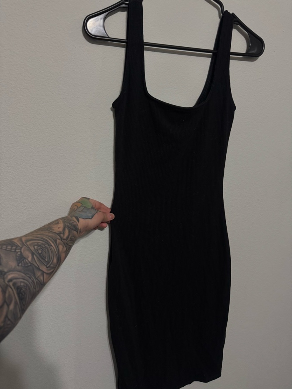 Black Ribbed Scoop Neck Bodycon Dress